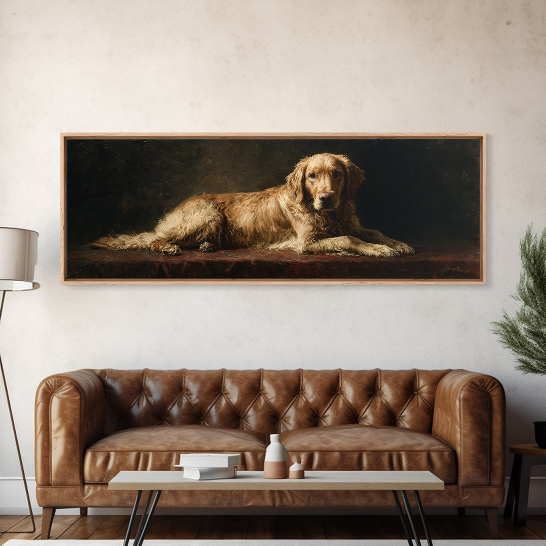 Hunting Dog Portrait Framed Canvas Print, Traditional Art, Dark Art, Living Room Decor, Oil Painting, Classic, Minimalist Decor, TRA-3x1-28