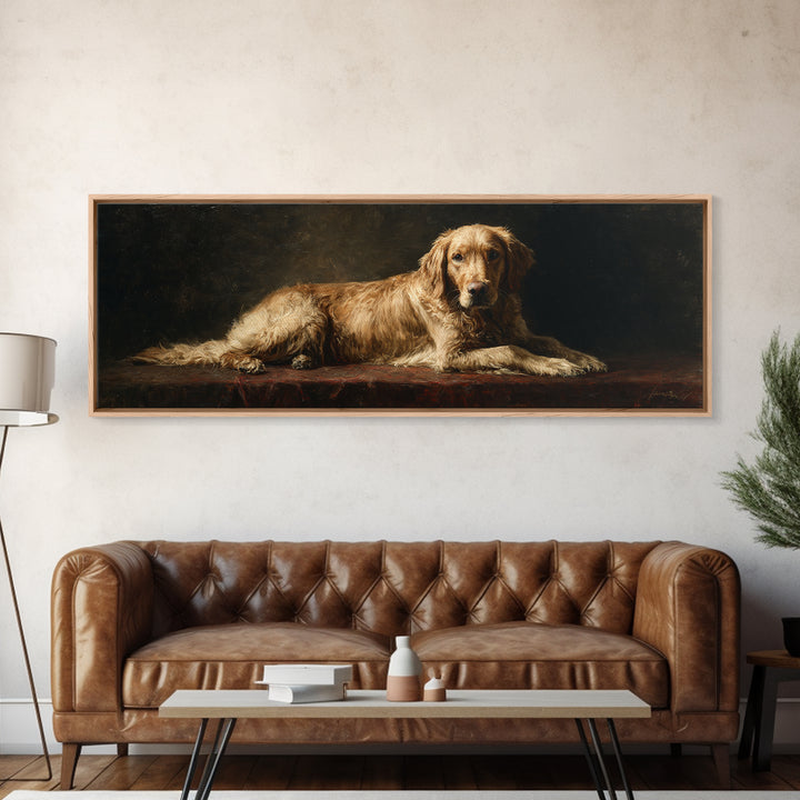 Hunting Dog Portrait Framed Canvas Print, Traditional Art, Dark Art, Living Room Decor, Oil Painting, Classic, Minimalist Decor, TRA-3x1-28