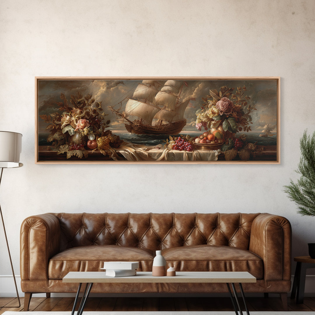Ship at Sea Canvas Print, Traditional Art, Painting, Living Room Decor, Fine Art, Classic, Art Commissions, Japanese Art, TRA-3x1-30