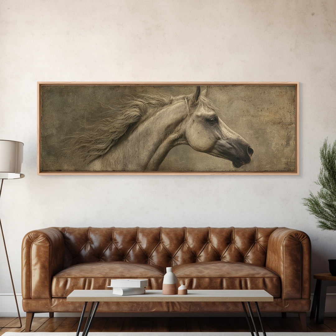 Realistic Horse Portrait Canvas Print, Traditional Art, Decor, Living Room Decor, Fine Art, Classic, Japanese Art, Custom Art, TRA-3x1-43