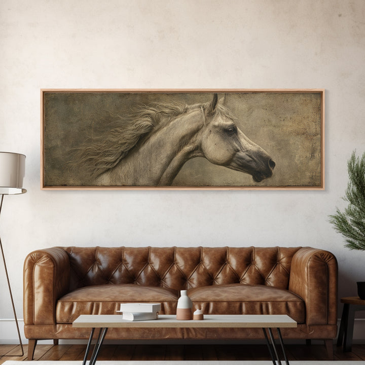 Realistic Horse Portrait Canvas Print, Traditional Art, Decor, Living Room Decor, Fine Art, Classic, Japanese Art, Custom Art, TRA-3x1-43