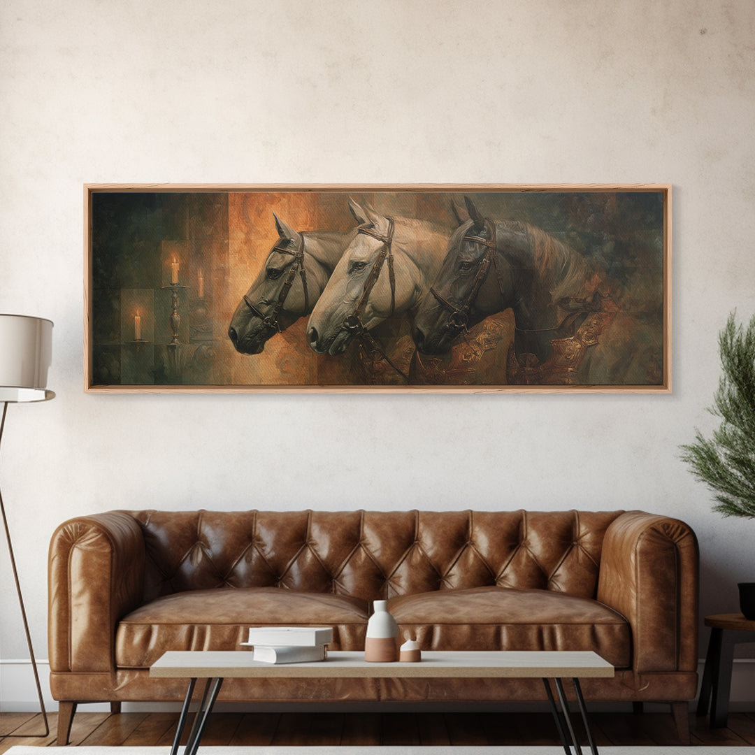 Realistic Horse Portrait Framed Canvas Print, Traditional Art, Wall Hanging, Living Room Decor, Classic, Japanese Decor, TRA-3x1-67