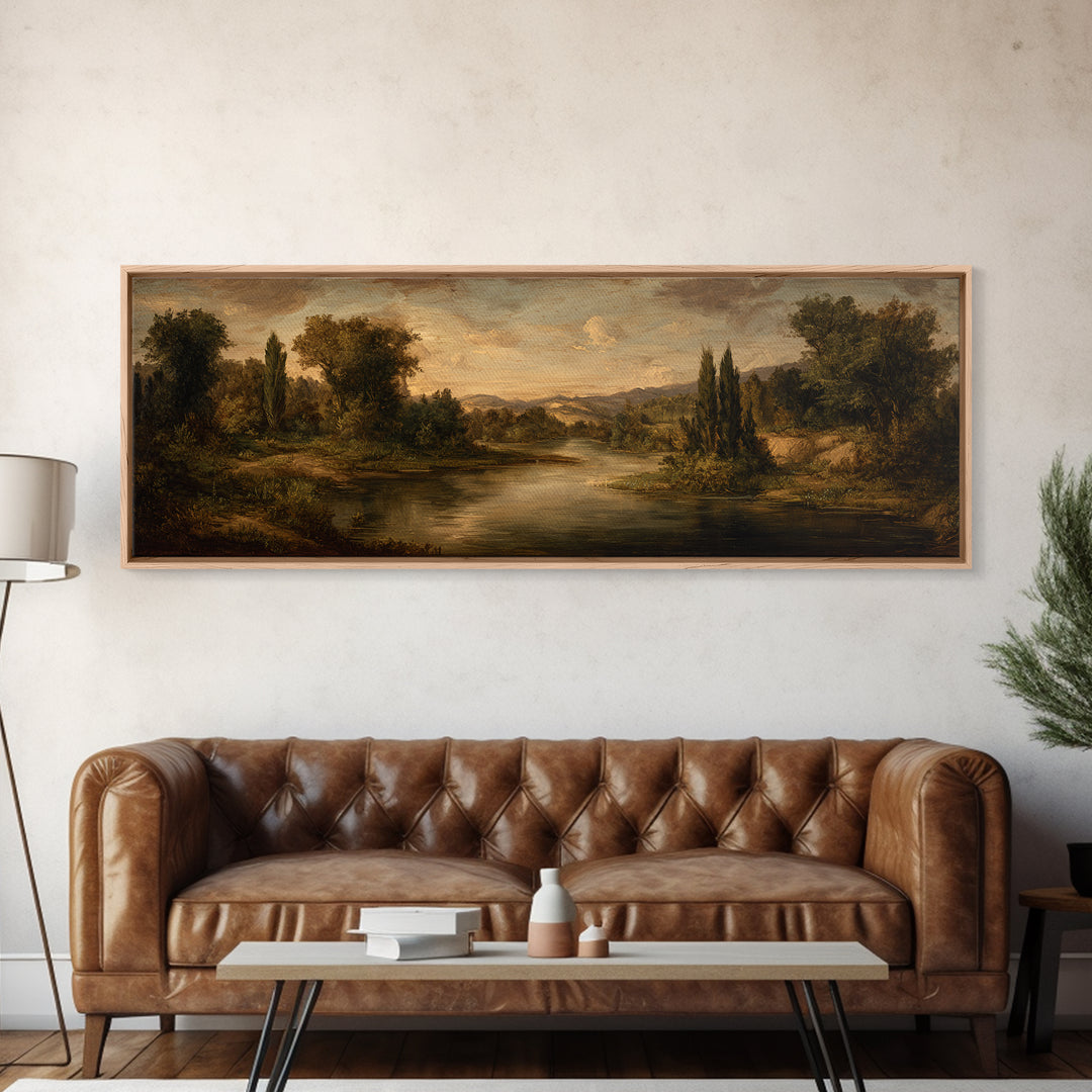 Classic Oil Painted Landscape Framed Canvas Print, Traditional Art, Boho Decor, Living Room Decor, Fine Art, Classic, TRA-3x1-89