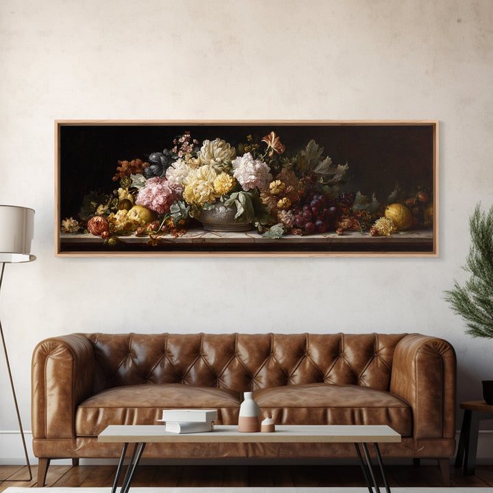 Formal Floral Still Life Framed Canvas Print, Traditional Art, Indian Decor, Living Room Decor, Fine Art, Classic, Luxury Decor, TRA-3x1-90