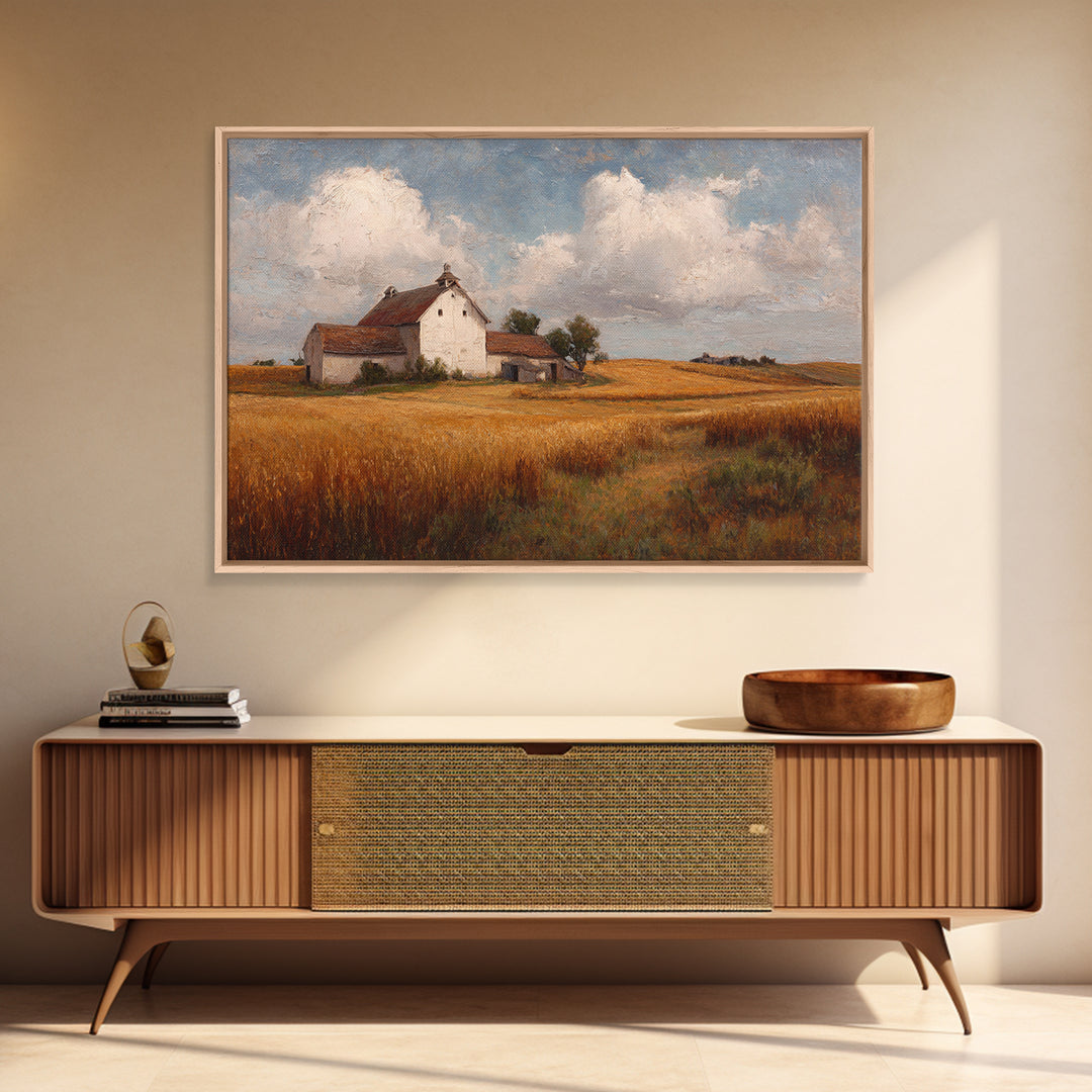 Barn and Farmland Framed Canvas Print, Traditional Art, Gallery Decor, Living Room Decor, Fine Art, Classic, Wall Art, TRA-3x2-27