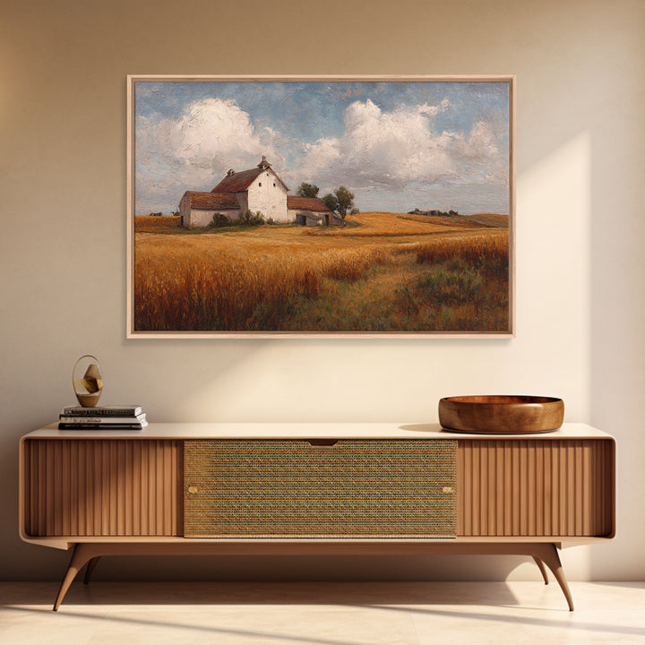 Barn and Farmland Framed Canvas Print, Traditional Art, Gallery Decor, Living Room Decor, Fine Art, Classic, Wall Art, TRA-3x2-27