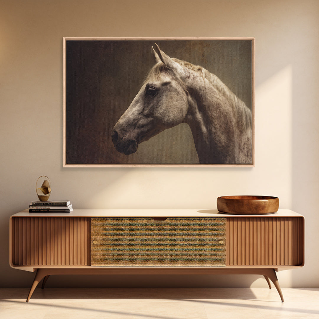 Realistic Horse Portrait Framed Canvas Print, Traditional Art, Statement Artwork, Living Room Decor, Fine Art, Classic, TRA-3x2-31
