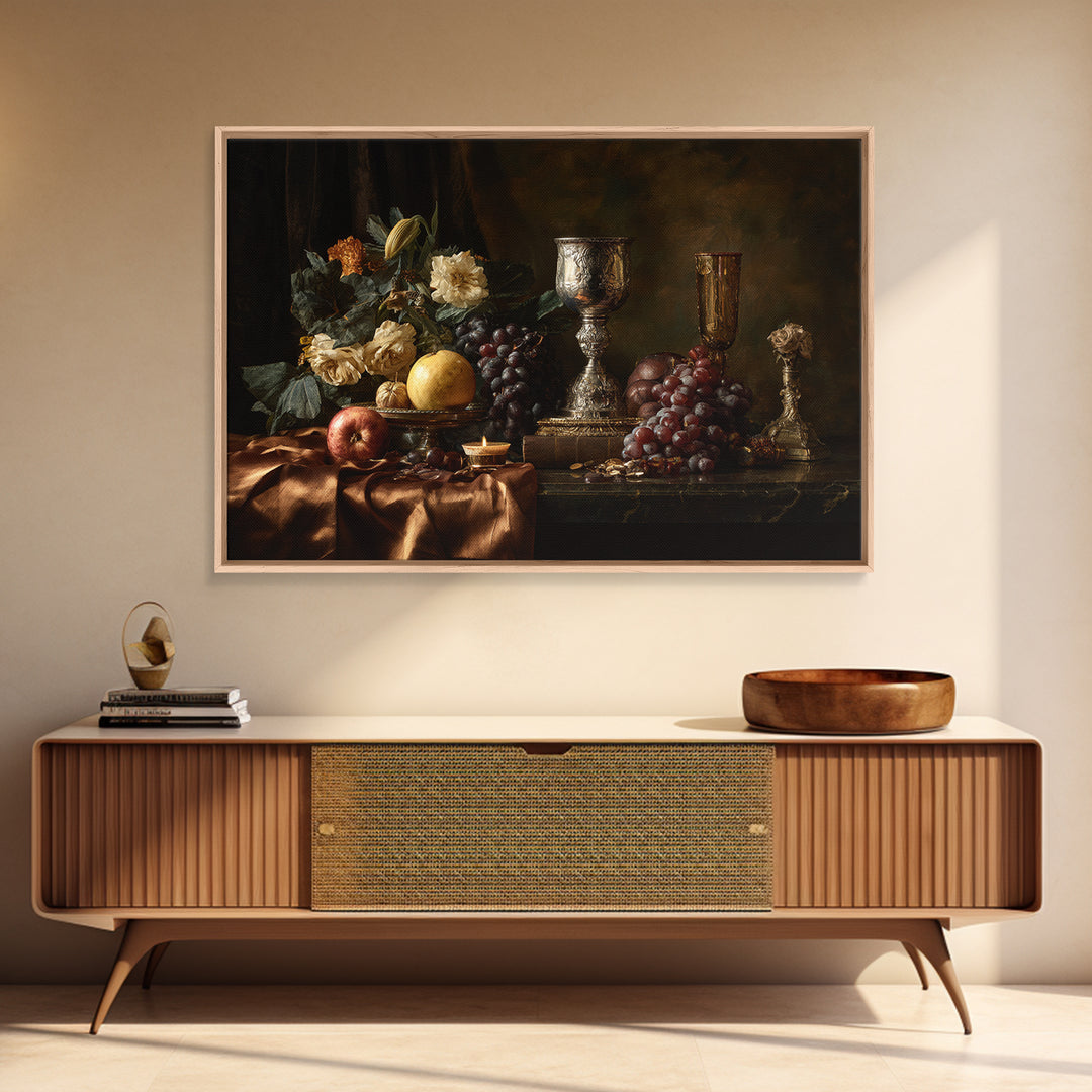 Dutch Fruit and Silver Goblet Still Life Canvas Print, Traditional Art, Indian Art, Living Room Decor, Fine Art, Classic, TRA-3x2-32
