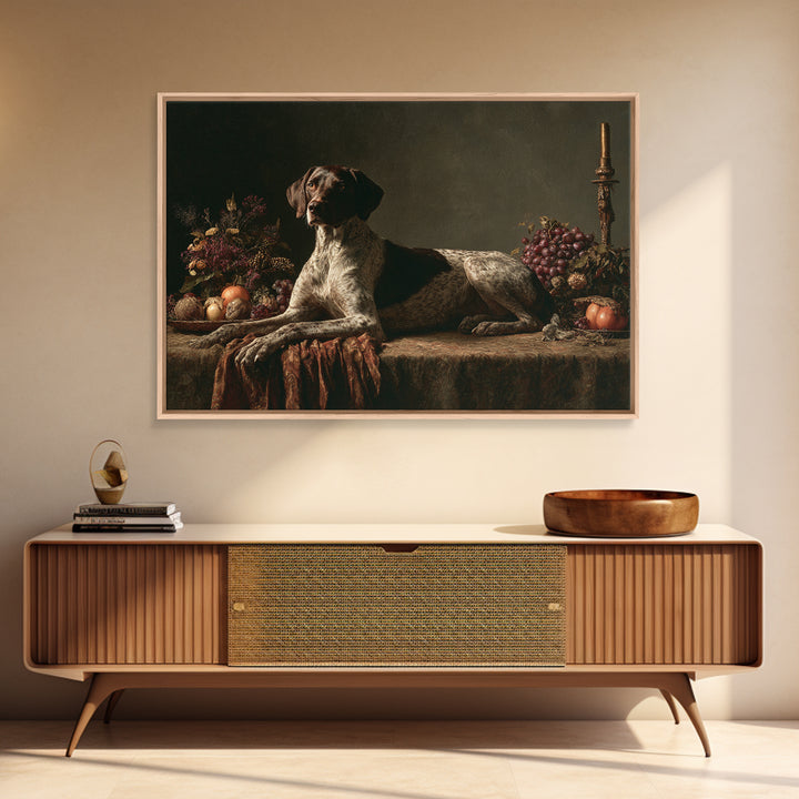 Hunting Dog Portrait Framed Canvas Print, Traditional Art, Dark Art, Living Room Decor, Oil Painting, Classic, Minimalist Decor, TRA-3x2-40