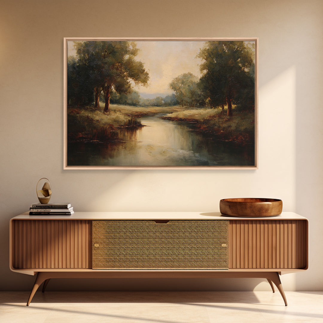 Classic Oil Painted Landscape Framed Canvas Print, Traditional Art, Indian Art, Living Room Decor, Oil Painting, Classic, TRA-3x2-5