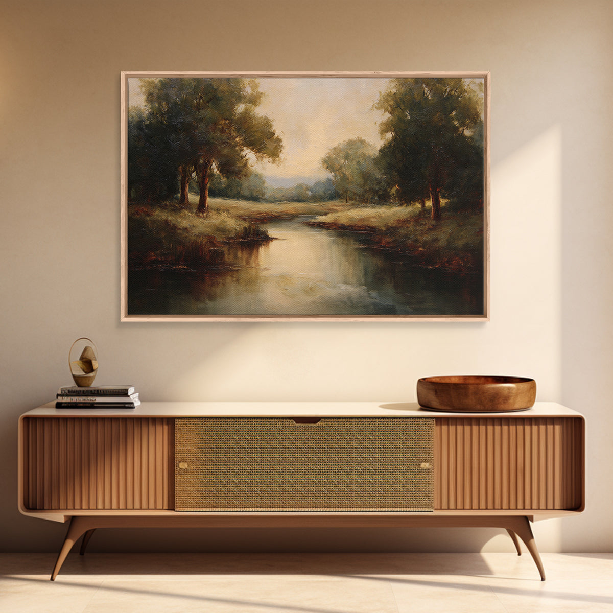Classic Oil Painted Landscape Framed Canvas Print, Traditional Art, Indian Art, Living Room Decor, Oil Painting, Classic, TRA-3x2-5