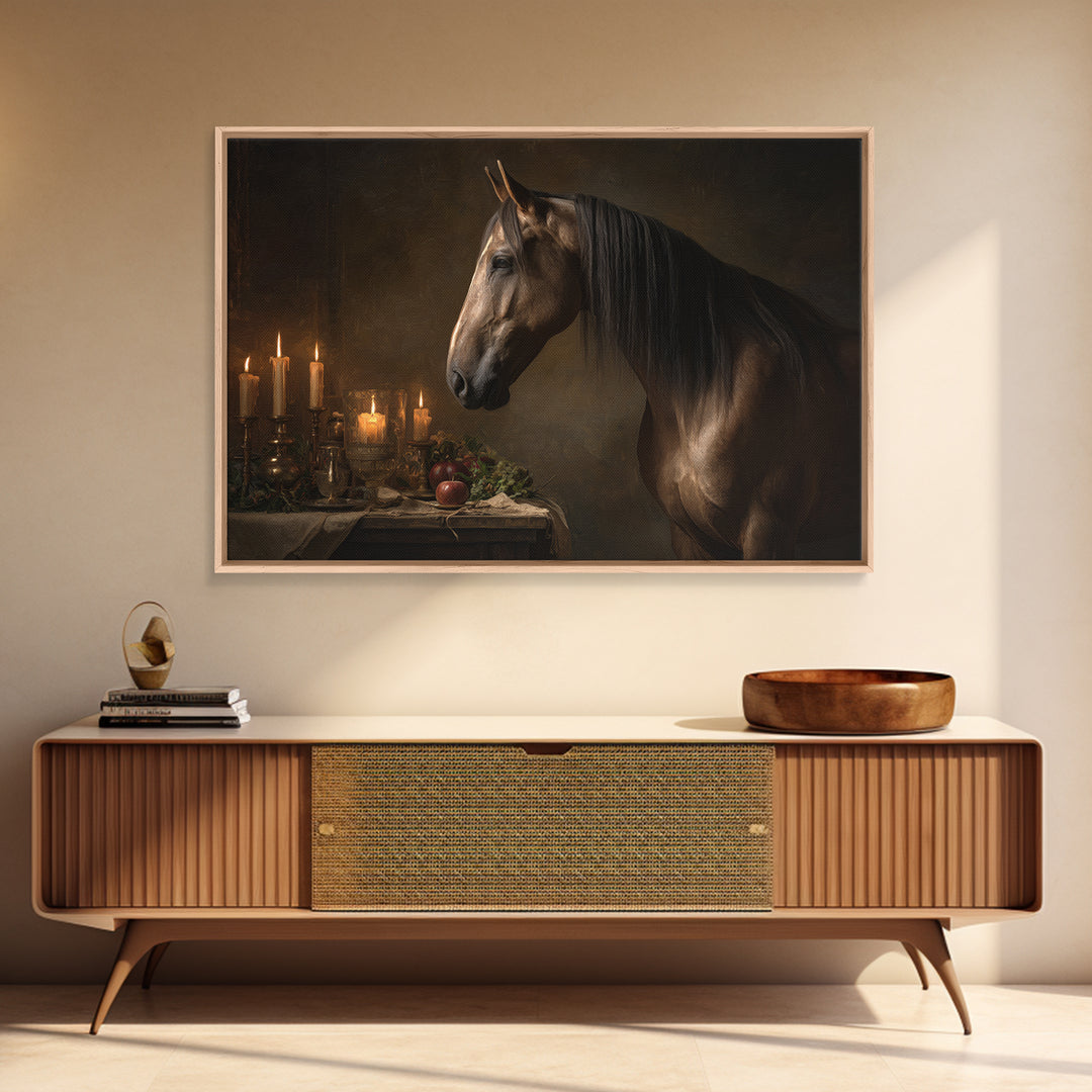 Realistic Horse Portrait Framed Canvas Print, Traditional Art, Digital Print, Living Room Decor, Oil Painting, Classic, TRA-3x2-55
