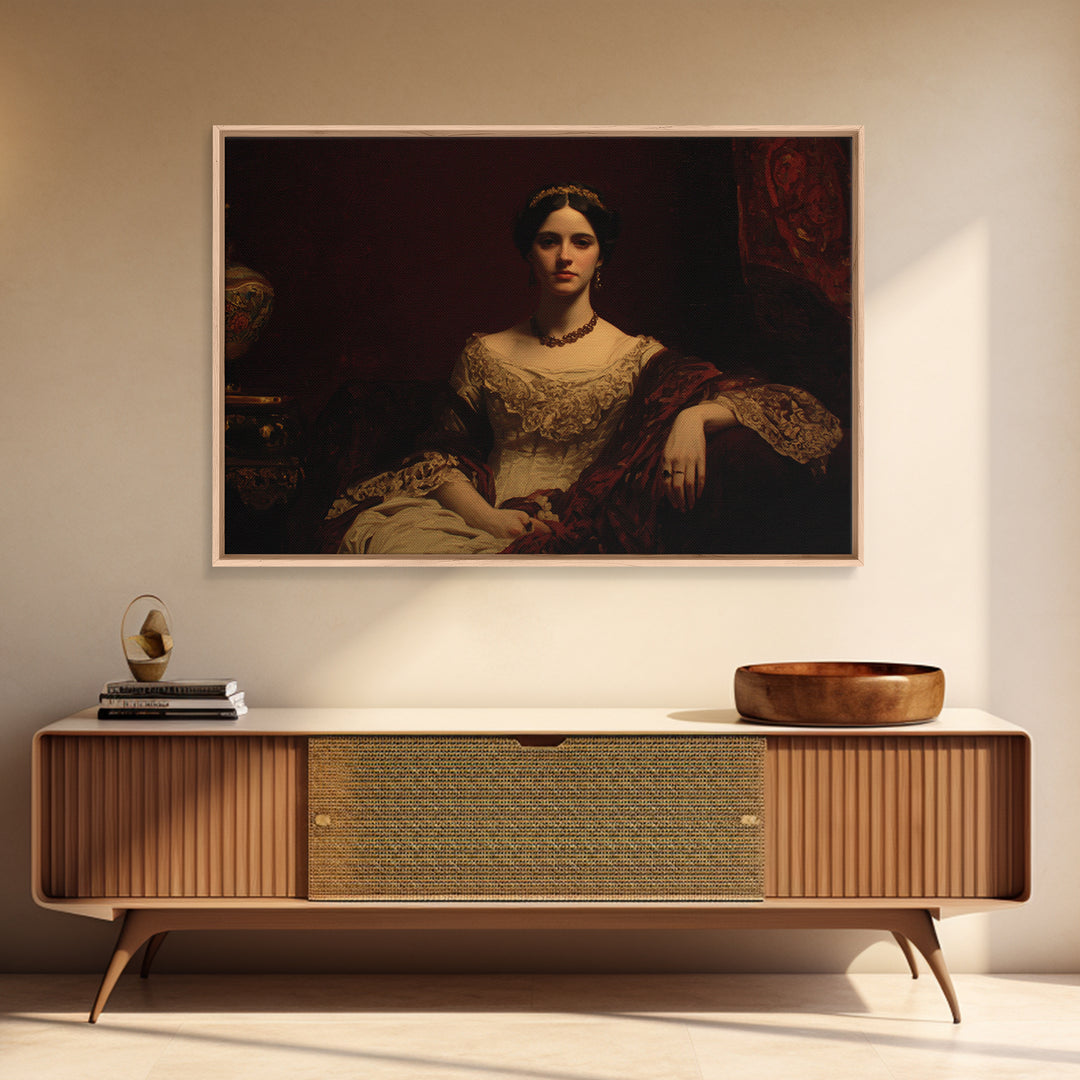 Classical Portrait with Dignified Lighting Framed Canvas Print, Traditional Art, Textured Painting, Living Room Decor, Classic, TRA-3x2-60
