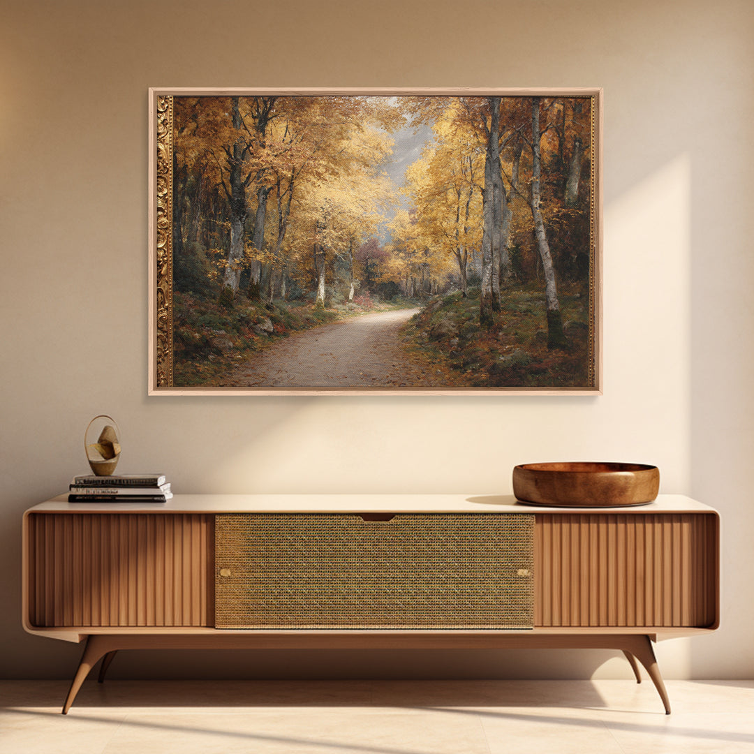 Autumn Forest Road Canvas Print, Traditional Art, Minimalist Decor, Living Room Decor, Oil Painting, Classic, Boho, TRA-3x2-68