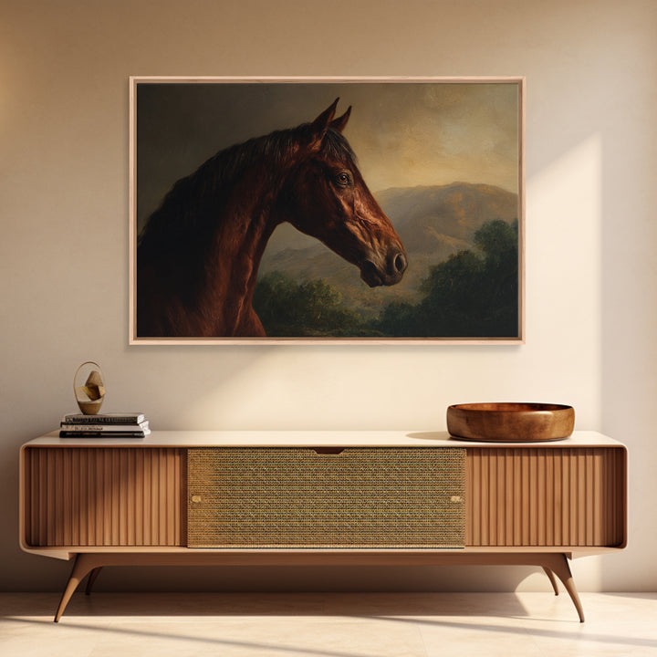 Realistic Horse Portrait Framed Canvas Print, Traditional Art, Wall Hanging, Living Room Decor, Classic, Japanese Decor, TRA-3x2-7