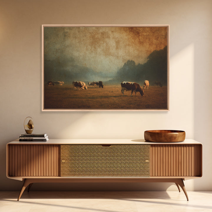Pastoral Countryside with Cows in Field Canvas Print, Traditional Art, Artwork, Living Room Decor, Fine Art, Classic, TRA-3x2-83