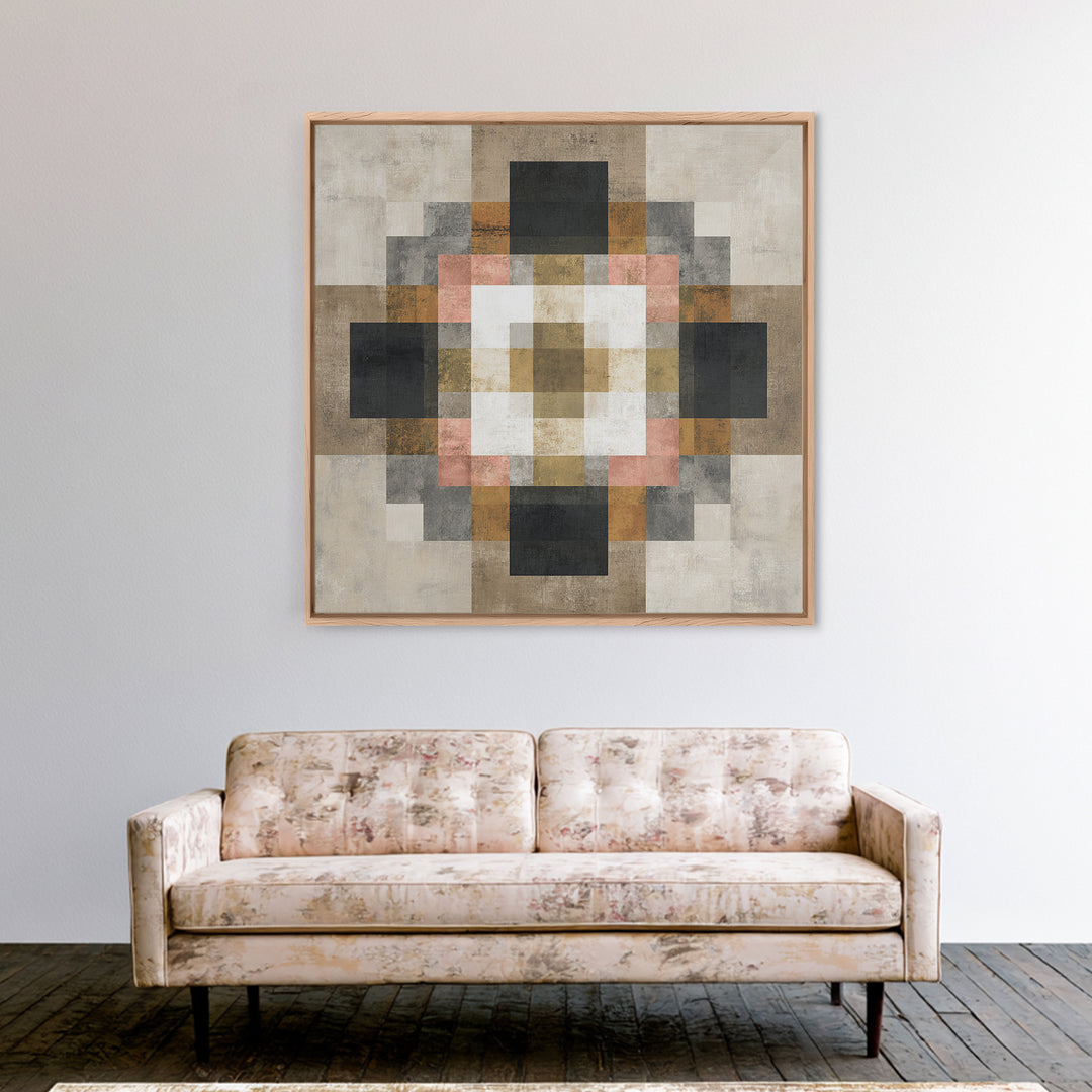 Earth Tone Geometric Pattern by Woven Cloth Framed Canvas Print, Tribal Art, Tribal Design, Living Room Decor, Fine Art, Tribal, TRI-1x1-2