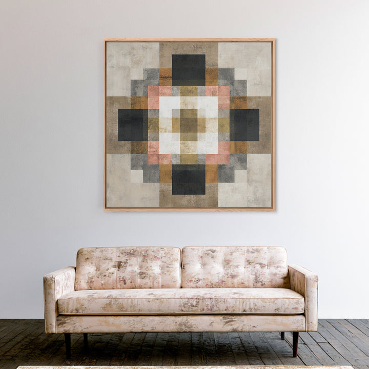 Earth Tone Geometric Pattern by Woven Cloth Framed Canvas Print, Tribal Art, Tribal Design, Living Room Decor, Fine Art, Tribal, TRI-1x1-2