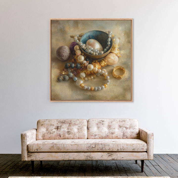 Beaded Jewelry Still Life Framed Canvas Print, Tribal Art, Fine Art Print, Living Room Decor, Watercolor Art, Tribal, TRI-1x1-34