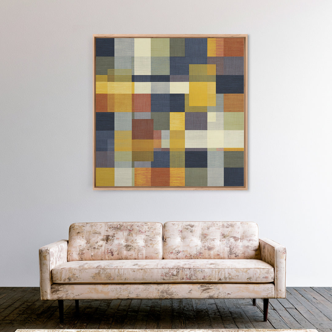 Woven Basket Pattern Enlarged as Modern Art Framed Canvas Print, Tribal Art, Statement Artwork, Living Room Decor, Tribal, TRI-1x1-38