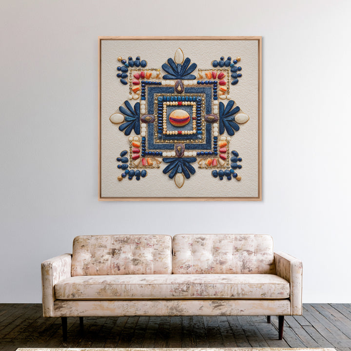 Beaded Jewelry Still Life Framed Canvas Print, Tribal Art, Fine Art Print, Living Room Decor, Watercolor Art, Tribal, TRI-1x1-58