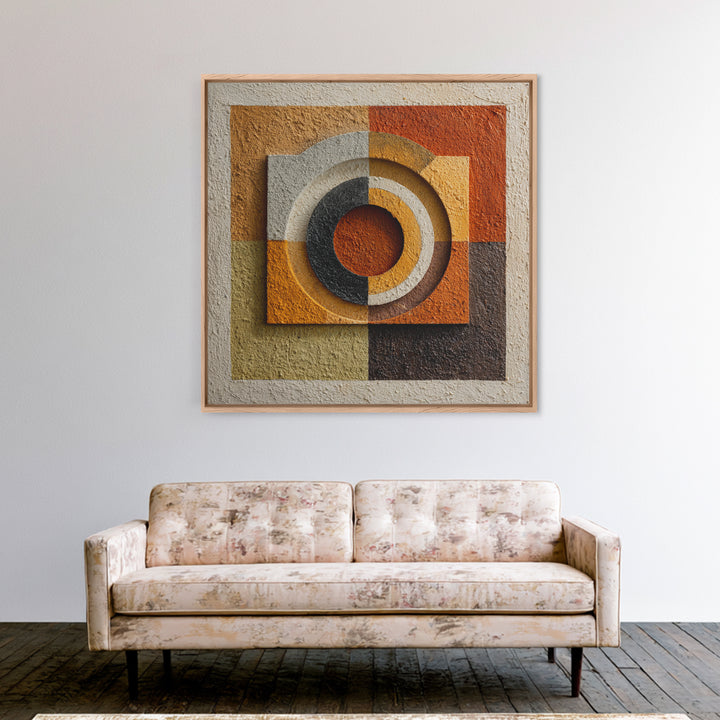 Abstract Drum Circle Suggested Through Repeated Forms Framed Canvas Print, Tribal Art, Earthy, Living Room Decor, Abstract Art, TRI-1x1-6