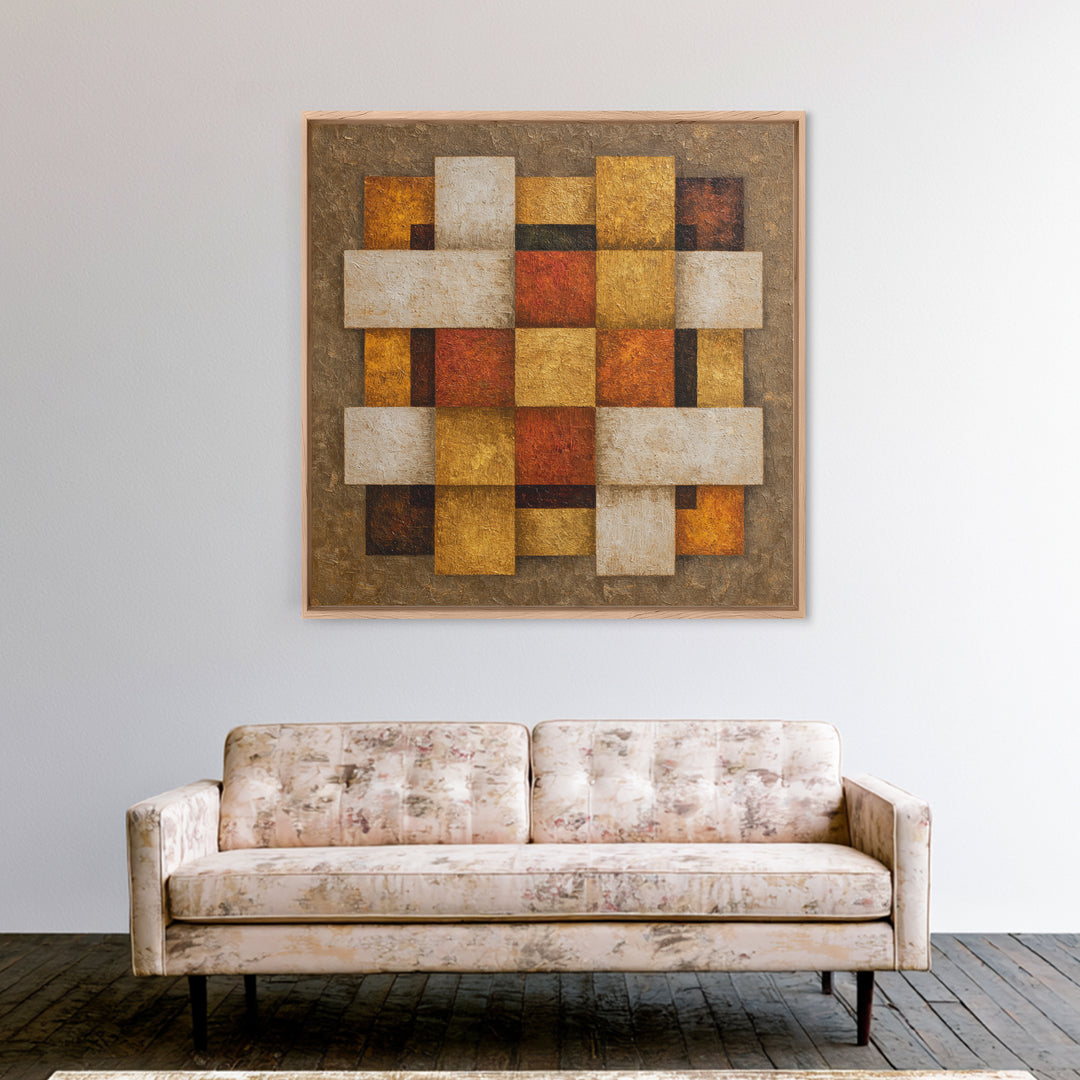 Woven Basket Pattern Enlarged as Modern Art Framed Canvas Print, Tribal Art, Statement Artwork, Living Room Decor, Tribal, TRI-1x1-62