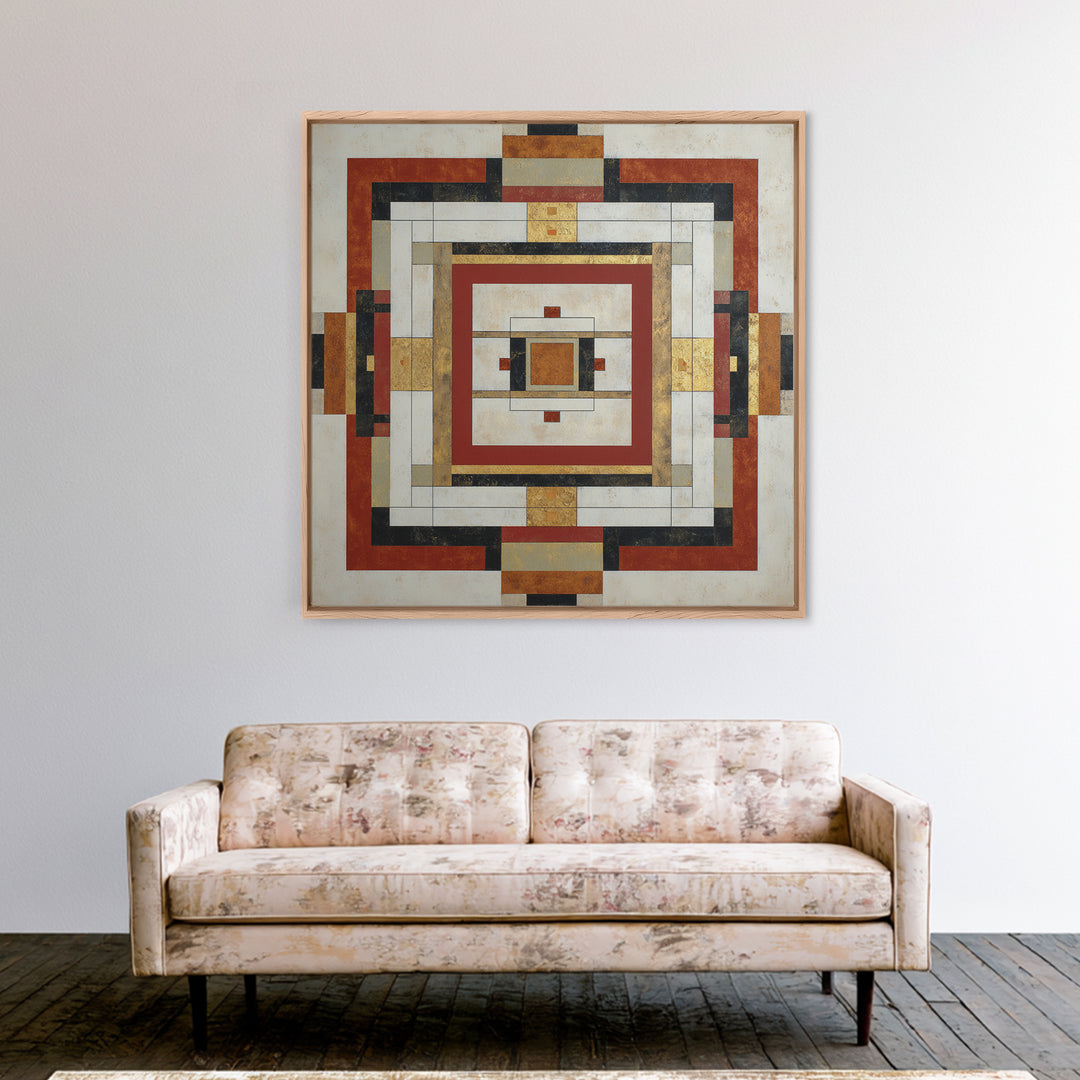 Geometric Border Design by Global Textiles Framed Canvas Print, Tribal Art, Abstract Print, Living Room Decor, Fine Art, Tribal, TRI-1x1-68