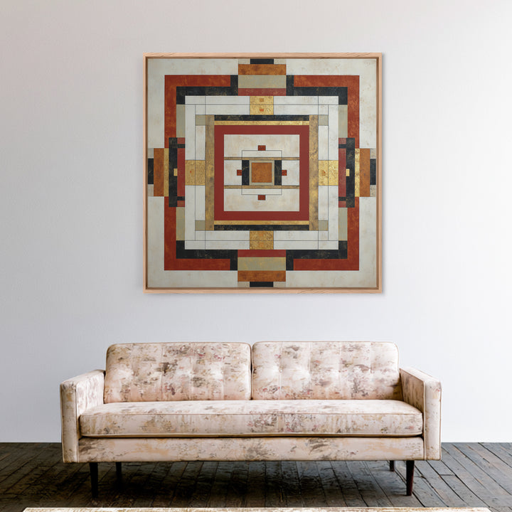 Geometric Border Design by Global Textiles Framed Canvas Print, Tribal Art, Abstract Print, Living Room Decor, Fine Art, Tribal, TRI-1x1-68