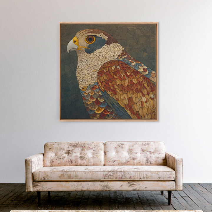 Totemic Bird with Patterned Wings Framed Canvas Print, Tribal Art, Earthy, Living Room Decor, Abstract Art, Tribal, TRI-1x1-72