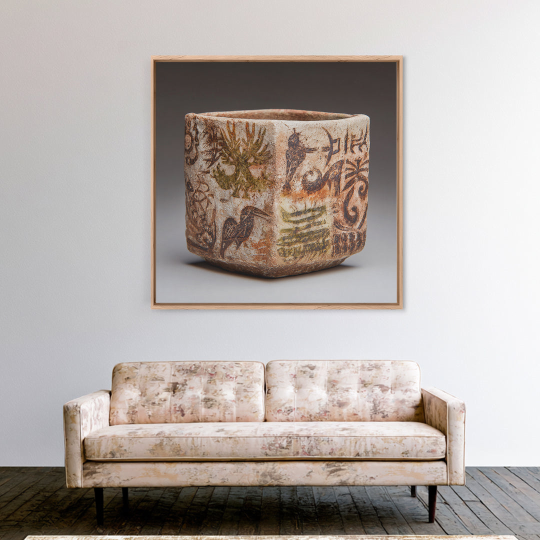 Clay Pottery Vessel Canvas Print, Tribal Art, Textured Painting, Living Room Decor, Watercolor Art, Tribal, Unique Wall Art, TRI-1x1-87
