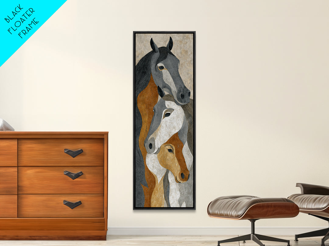 Tribal Horse Pattern Framed Canvas Print, Tribal Art, Fine Art Print, Living Room Decor, Oil Painting, Tribal, Wall Decor, TRI-1x3-54