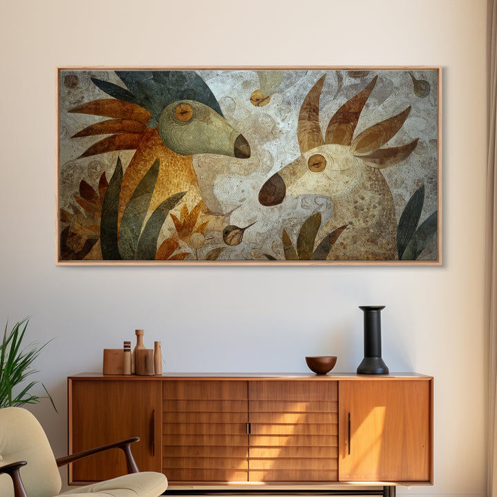 Ancient Cave Art Running Animals Canvas Print, Tribal Art, Black and White Art, Living Room Decor, Oil Painting, Tribal, TRI-2x1-53