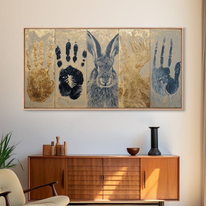 Handprint and Animal Track Composition Canvas Print, Tribal Art, Canvas Painting, Living Room Decor, Fine Art, Tribal, TRI-2x1-61