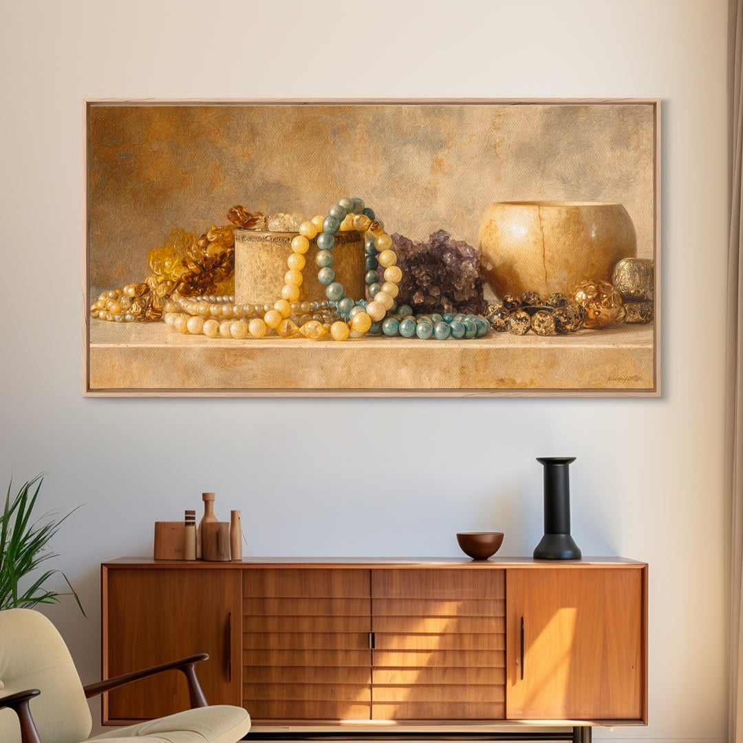 Beaded Jewelry Still Life Canvas Print, Tribal Art, Abstract Wall Art, Living Room Decor, Fine Art, Tribal, Black and White Art, TRI-2x1-78