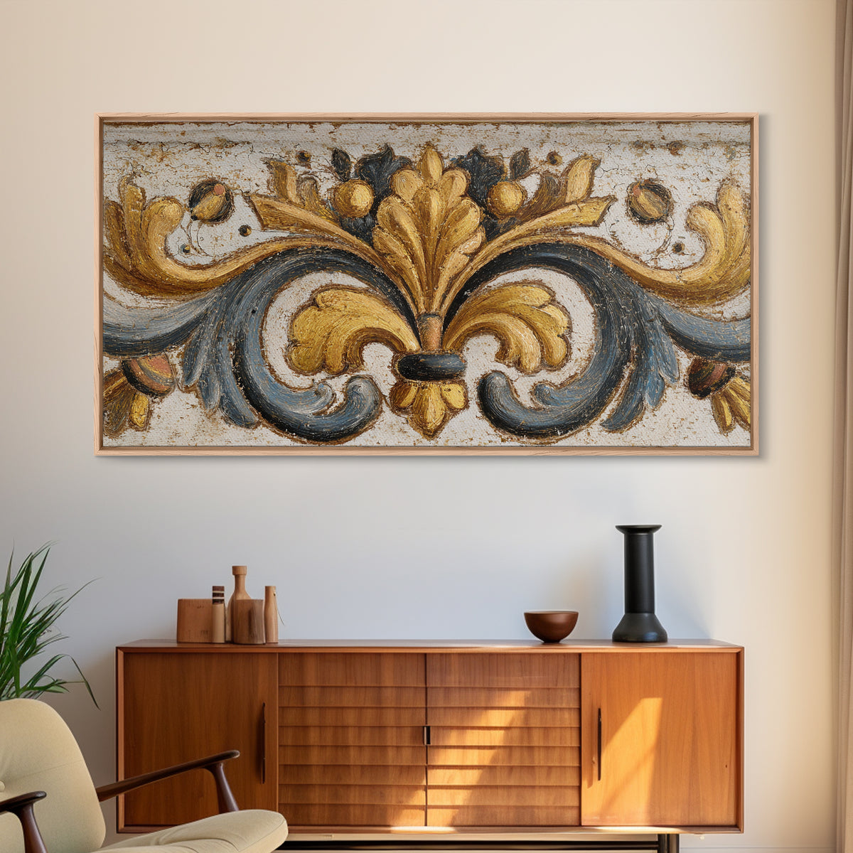 Hand Painted Shield Motif Framed Canvas Print, Tribal Art, Tribal Design, Living Room Decor, Fine Art, Tribal, TRI-2x1-97