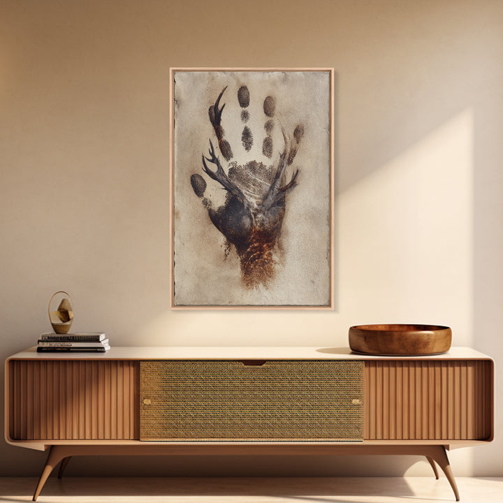 Handprint and Animal Track Composition Framed Canvas Print, Tribal Art, Gallery Wall Art, Living Room Decor, Fine Art, Tribal, TRI-2x3-1