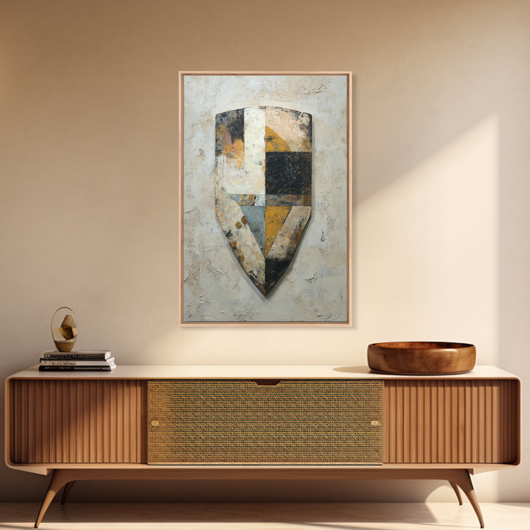 Hand Painted Shield Motif Framed Canvas Print, Tribal Art, Native American Art, Living Room Decor, Tribal, Gallery Decor, TRI-2x3-13
