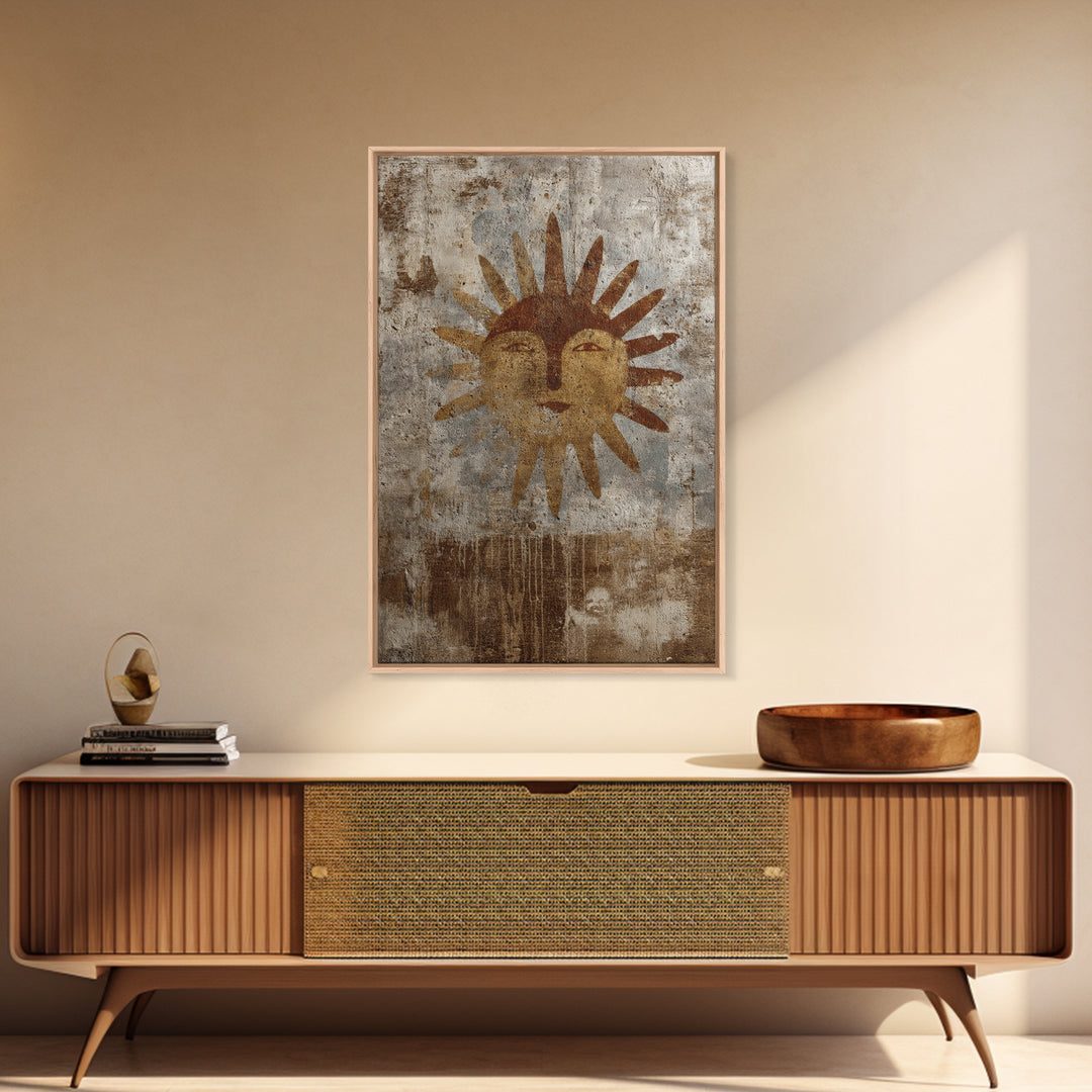 Tribal Sun Symbol Framed Canvas Print, Tribal Art, Abstract Print, Living Room Decor, Fine Art, Tribal, Statement Artwork, TRI-2x3-43