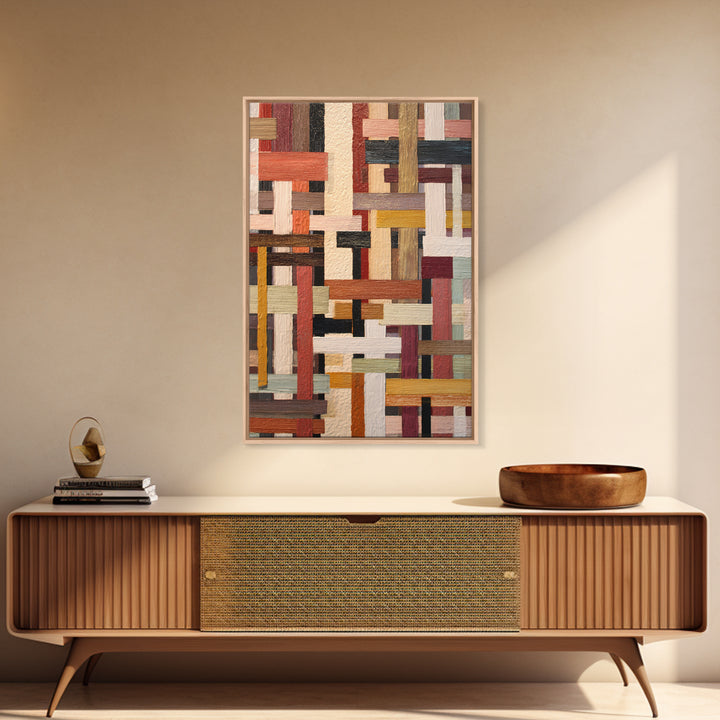 Woven Basket Pattern Enlarged as Modern Art Framed Canvas Print, Tribal Art, Afrocentric Wall Art, Living Room Decor, Tribal, TRI-2x3-94