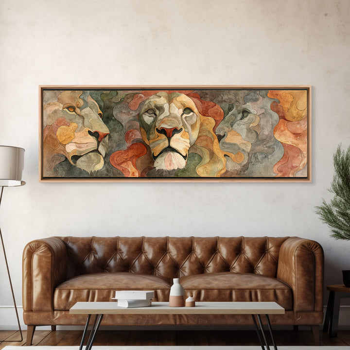 Lion Mask Abstraction Framed Canvas Print, Tribal Art, Gallery Decor, Living Room Decor, Abstract Art, Tribal, Home Decor, TRI-3x1-32