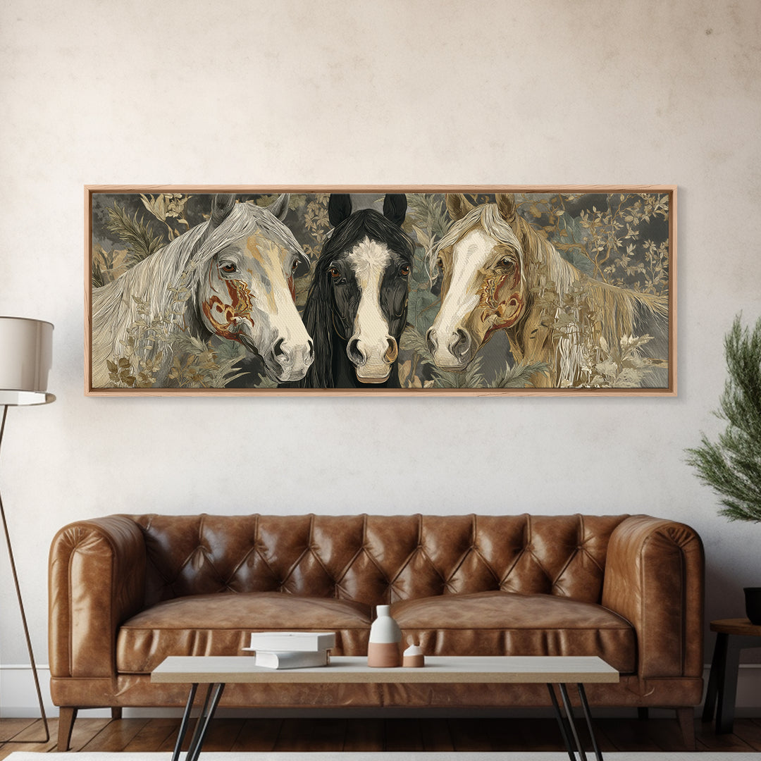 Tribal Horse Pattern Framed Canvas Print, Tribal Art, Abstract Print, Living Room Decor, Fine Art, Tribal, Statement Artwork, TRI-3x1-82