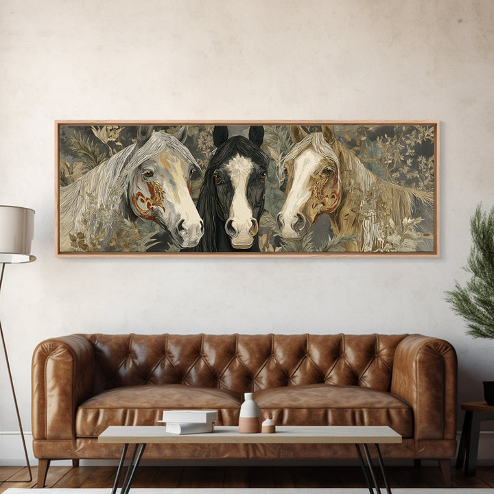 Tribal Horse Pattern Framed Canvas Print, Tribal Art, Abstract Print, Living Room Decor, Fine Art, Tribal, Statement Artwork, TRI-3x1-82