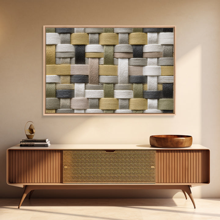 Woven Basket Pattern Enlarged as Modern Art Framed Canvas Print, Tribal Art, Gallery Decor, Living Room Decor, Fine Art, Tribal, TRI-3x2-90