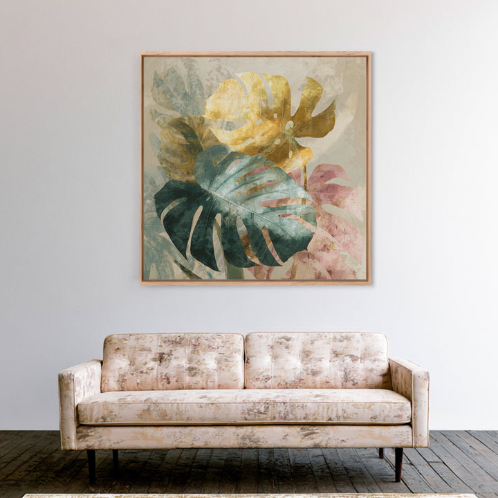 Lush Monstera Leaves Framed Canvas Print, Tropical Art, Modern Decor, Living Room Decor, Fine Art, Tropic, Wall Decor, TRO-1x1-1