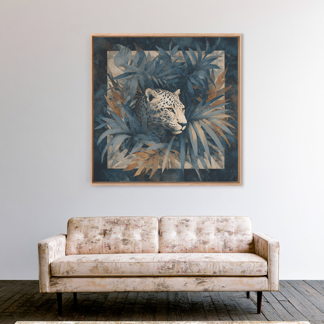 Leopard Hidden Among Palm Leaves Canvas Print, Tropical Art, Coastal Art, Living Room Decor, Fine Art, Tropic, Luxury Decor, TRO-1x1-14
