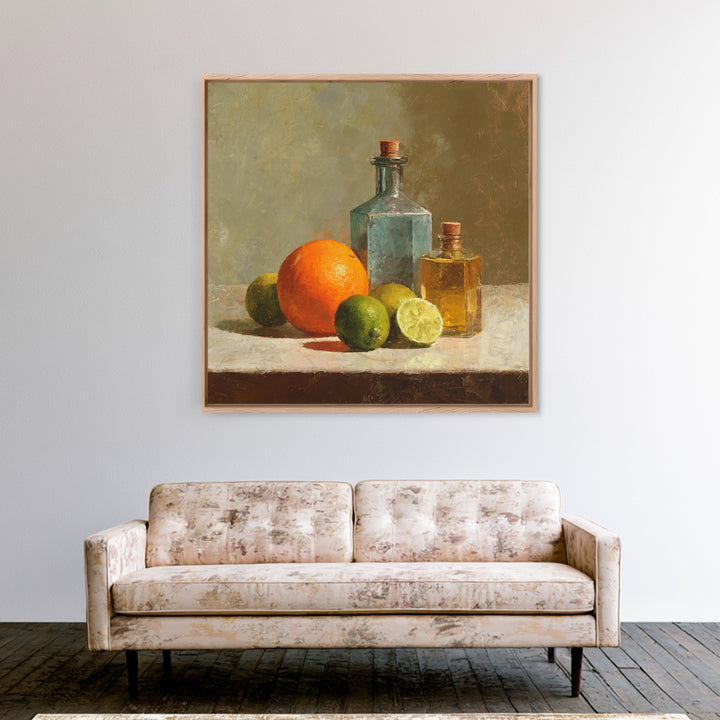 Bright Papaya and Lime Still Life Framed Canvas Print, Tropical Art, Downloadable Prints, Living Room Decor, Watercolor Art, TRO-1x1-24