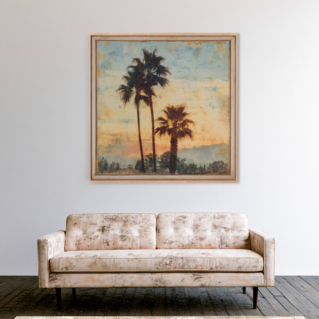 Palm Tree Silhouettes Framed Canvas Print, Tropical Art, Digital Art, Living Room Decor, Oil Painting, Tropic, Watercolor Art, TRO-1x1-28