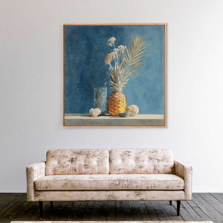 Pineapple and Palm Still Life Canvas Print, Tropical Art, Botanical Art, Living Room Decor, Oil Painting, Tropic, TRO-1x1-30