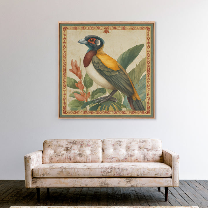 Colorful Jungle Bird Pattern Framed Canvas Print, Tropical Art, Digital Print, Living Room Decor, Tropic, Downloadable Prints, TRO-1x1-44